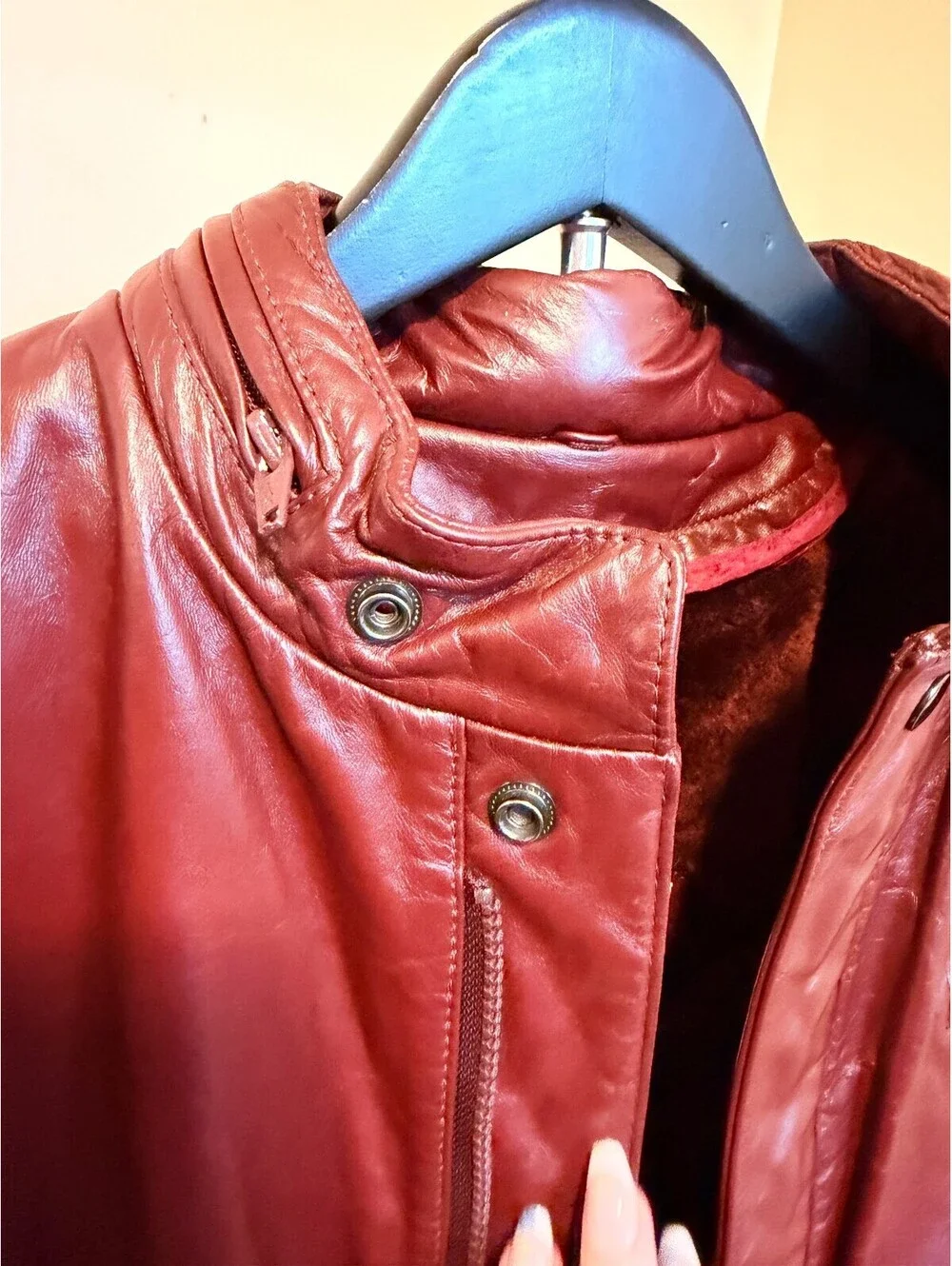 Vintage Berman's Burgundy Leather Cafe Racer Moto Jacket Men's Size M
